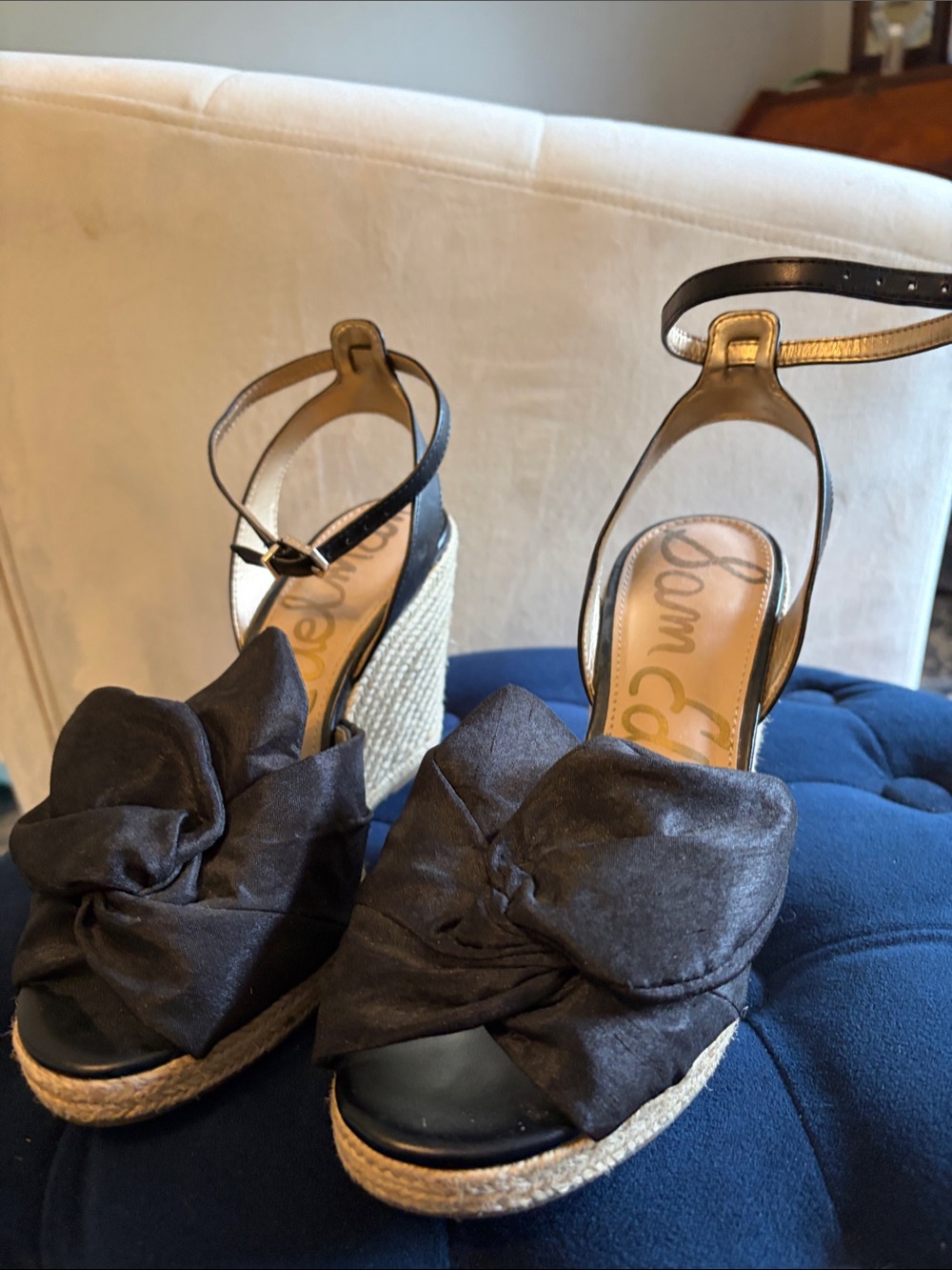Sam Edelman Black Bow Espadrille Wedge Sandals with Ankle Strap